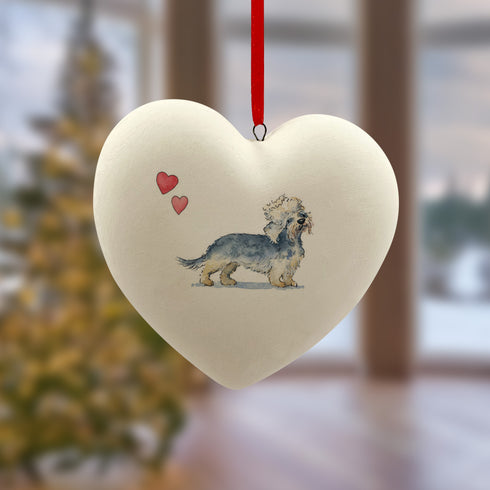Dandie Dinmont Terrier Ceramic Heart Bauble